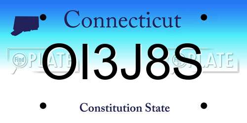 OI3J8S Connecticut License Plate