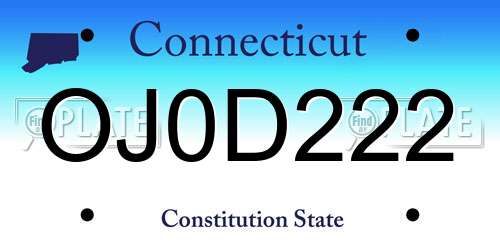 OJ0D222 Connecticut License Plate