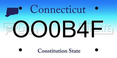 OO0B4F Connecticut License Plate