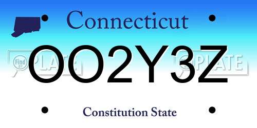 OO2Y3Z Connecticut License Plate