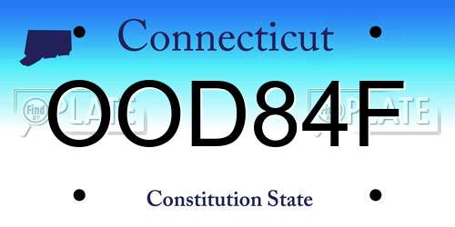 OOD84F Connecticut License Plate