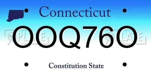 OOQ76O Connecticut License Plate