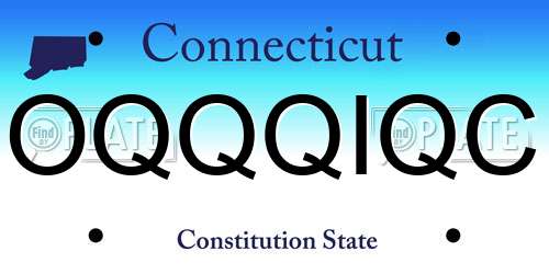 OQQQIQC Connecticut License Plate