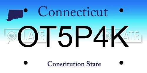 OT5P4K Connecticut License Plate