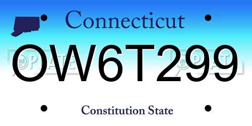 OW6T299 Connecticut License Plate