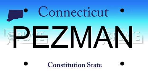 PEZMAN Connecticut License Plate
