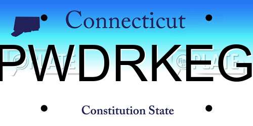 PWDRKEG Connecticut License Plate
