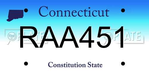 RAA451 Connecticut License Plate