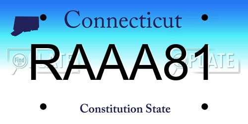 RAAA81 Connecticut License Plate