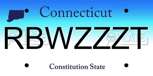 RBWZZZT Connecticut License Plate