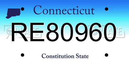 RE80960 Connecticut License Plate