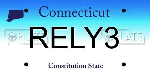 RELY3 Connecticut License Plate