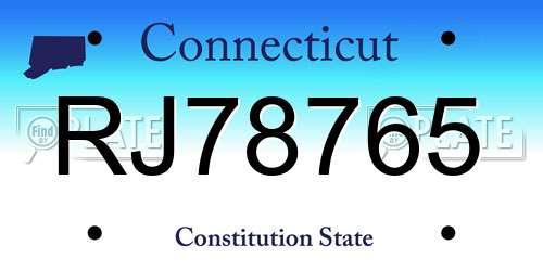 RJ78765 Connecticut License Plate