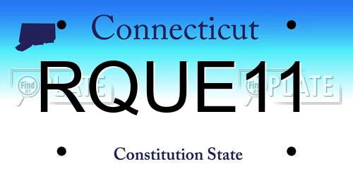 RQUE11 Connecticut License Plate