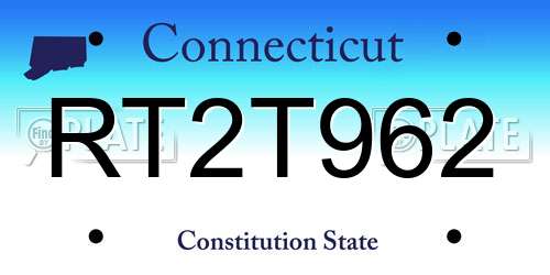 RT2T962 Connecticut License Plate