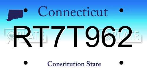 RT7T962 Connecticut License Plate