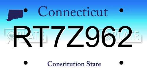RT7Z962 Connecticut License Plate