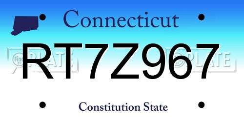 RT7Z967 Connecticut License Plate