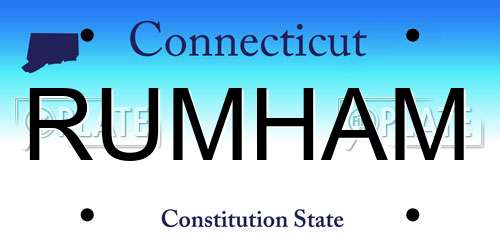 RUMHAM Connecticut License Plate