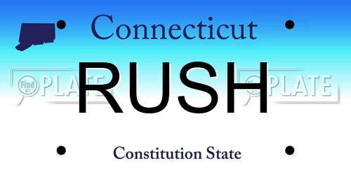 RUSH Connecticut License Plate