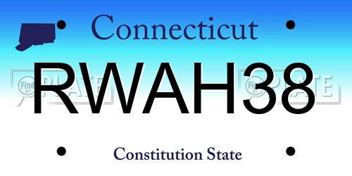 RWAH38 Connecticut License Plate