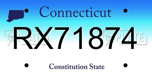 RX71874 Connecticut License Plate