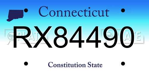 RX84490 Connecticut License Plate