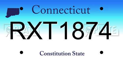 RXT1874 Connecticut License Plate