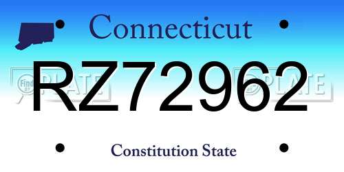 RZ72962 Connecticut License Plate