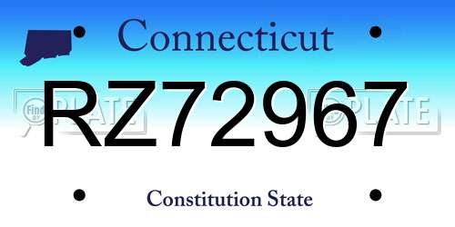 RZ72967 Connecticut License Plate