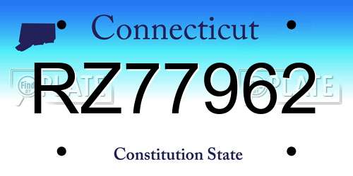 RZ77962 Connecticut License Plate