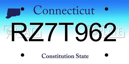 RZ7T962 Connecticut License Plate