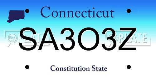 SA3O3Z Connecticut License Plate