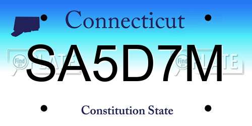 SA5D7M Connecticut License Plate