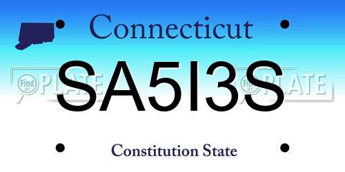 SA5I3S Connecticut License Plate