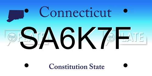 SA6K7F Connecticut License Plate