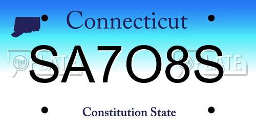 SA7O8S Connecticut License Plate