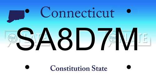 SA8D7M Connecticut License Plate