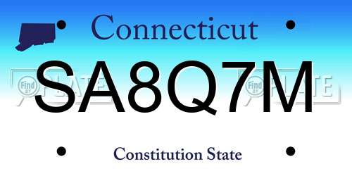 SA8Q7M Connecticut License Plate