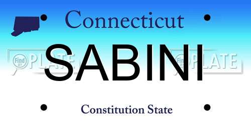 SABINI Connecticut License Plate