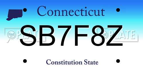 SB7F8Z Connecticut License Plate