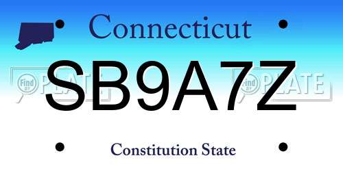 SB9A7Z Connecticut License Plate