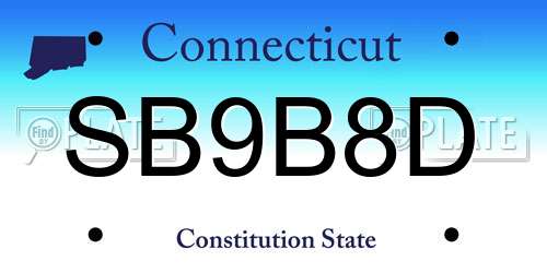 SB9B8D Connecticut License Plate