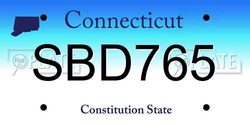 SBD765 Connecticut License Plate