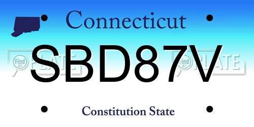SBD87V Connecticut License Plate
