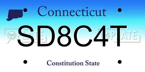 SD8C4T Connecticut License Plate