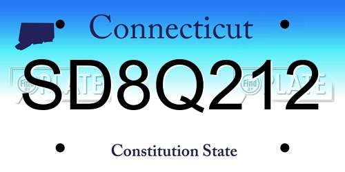 SD8Q212 Connecticut License Plate