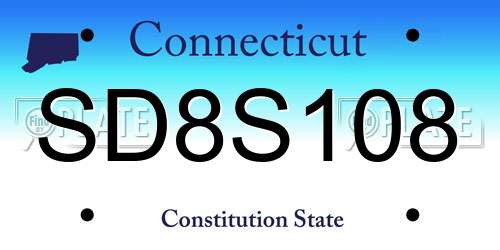SD8S108 Connecticut License Plate
