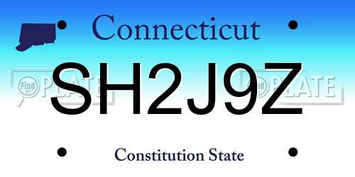 SH2J9Z Connecticut License Plate