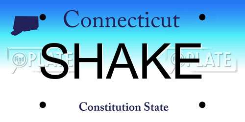 SHAKE Connecticut License Plate